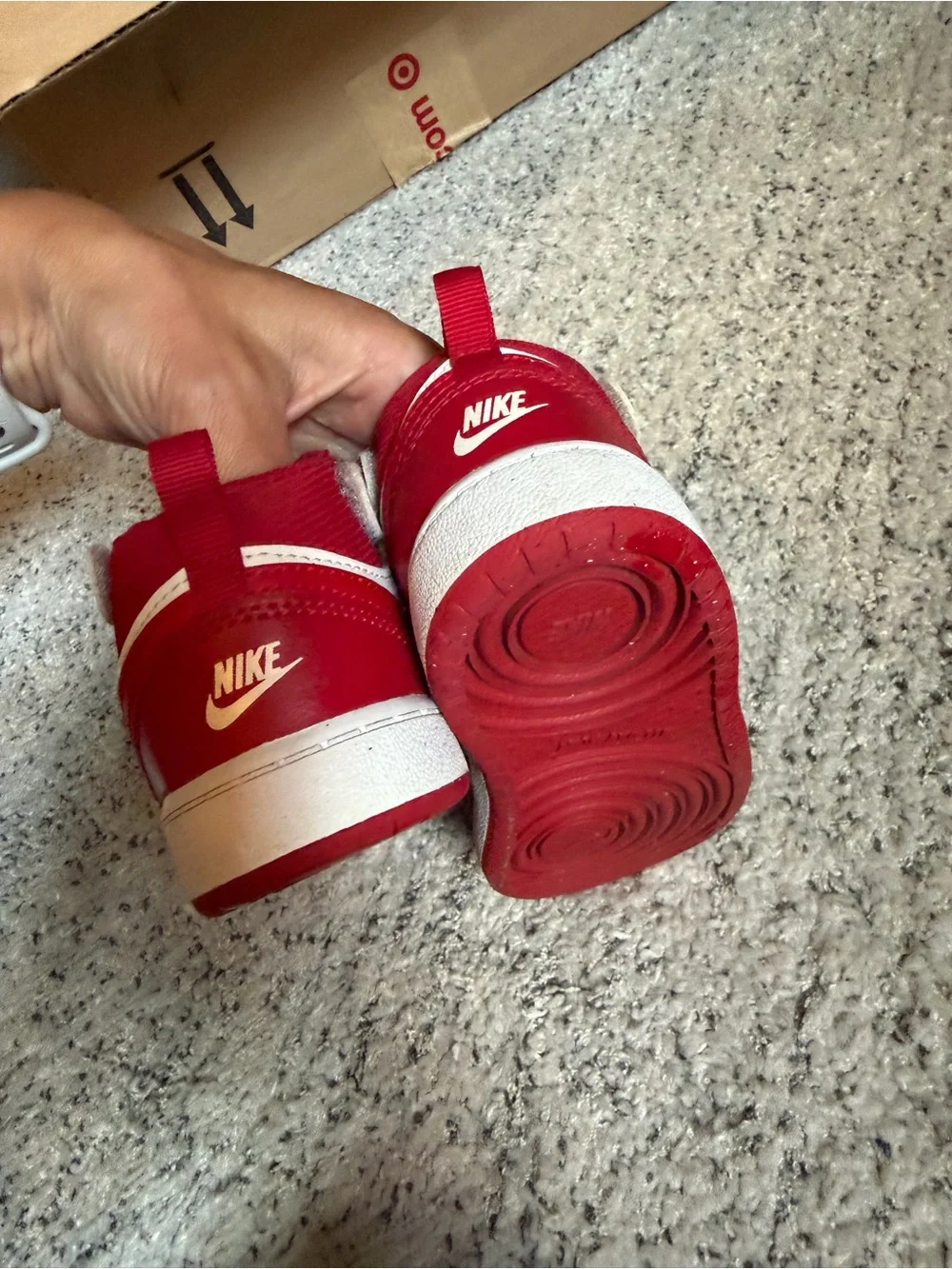 Nike kids court borough 2 red and white sneakers Euc size 9